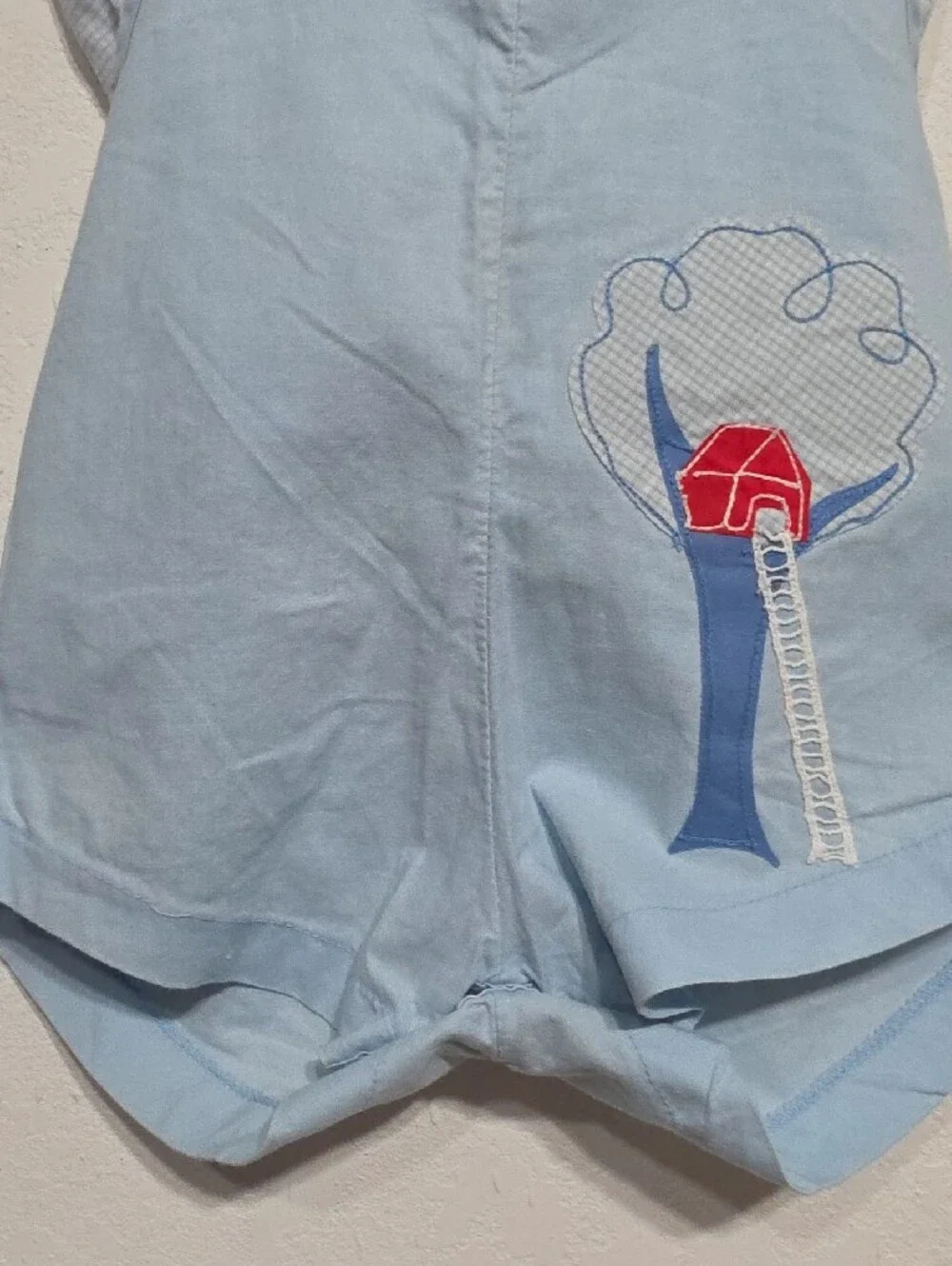 Vintage Light Blue Kids Matching Set with Treehouse Appliqué